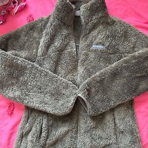 Columbia Olive Green Teddy Jacket Plush Fleece Stand-Up Collar